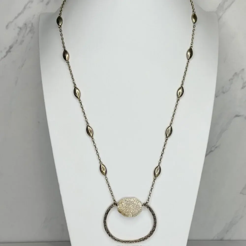 Chico's Faux Stone Pendant Gold Station Long Boho Necklace ✨